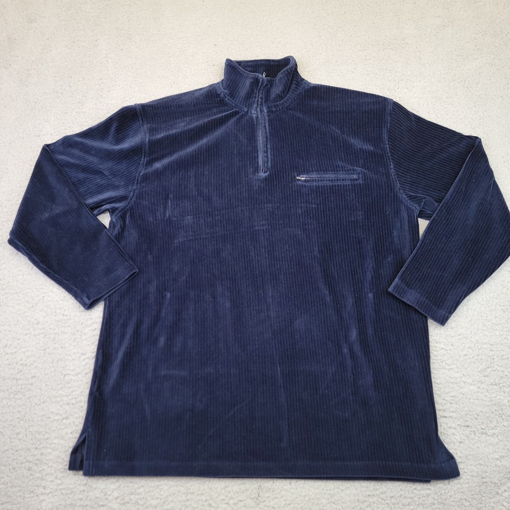 Jones Wear Sport Sweater Women's L Blue Ribbed Fleece Quarter Zip Cozy Lounge